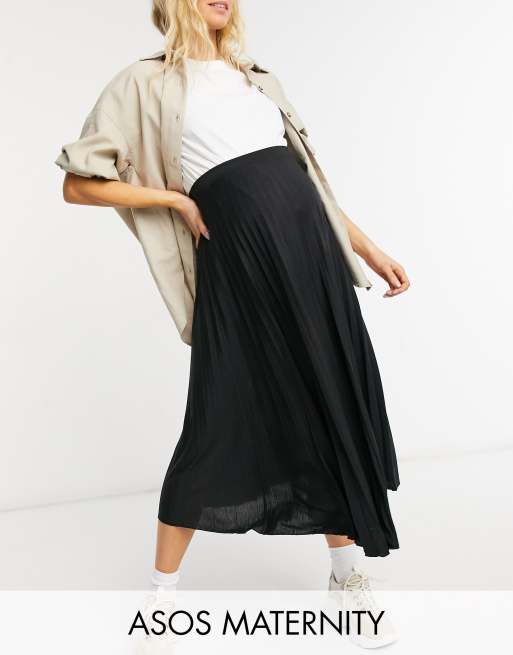 ASOS DESIGN Maternity - Gonna midi a pieghe nera
