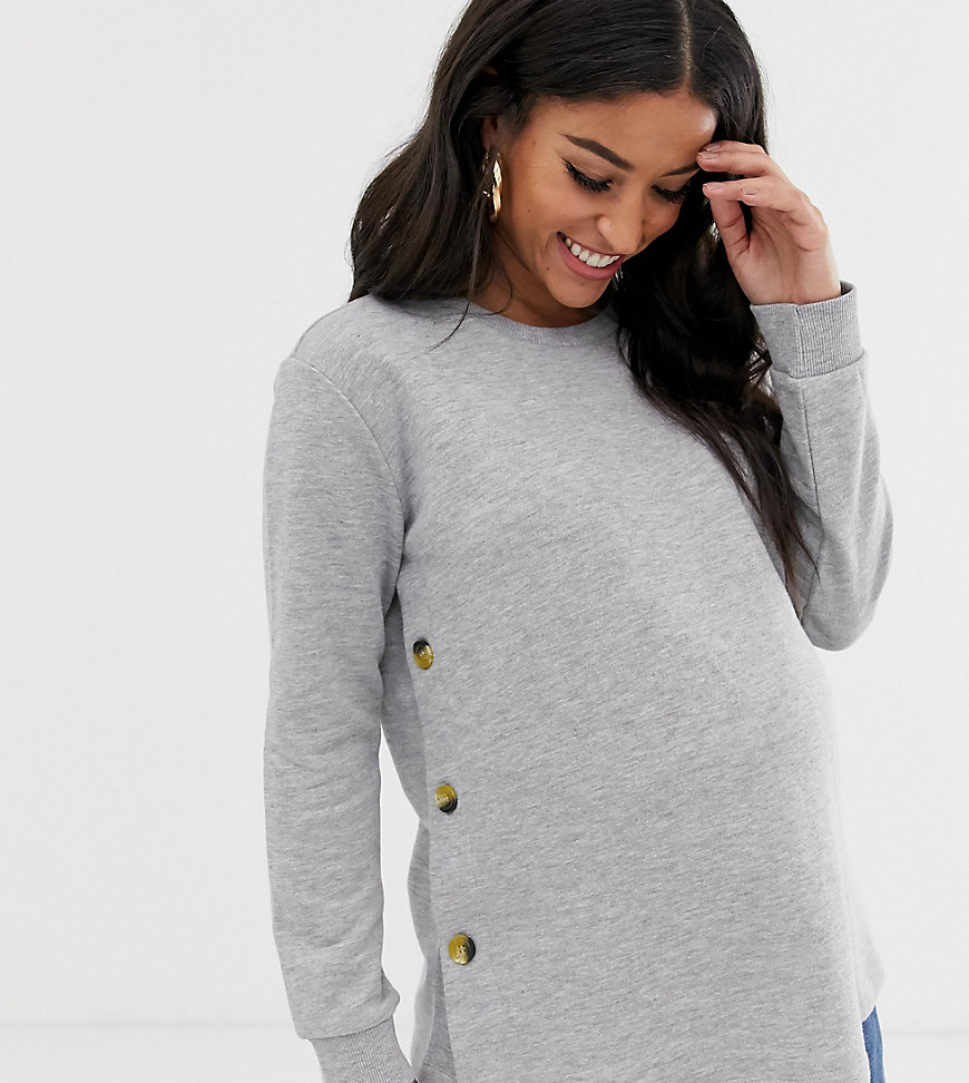 ASOS DESIGN Maternity – Grå sweatshirt i amningsmodell med knappar i sidan