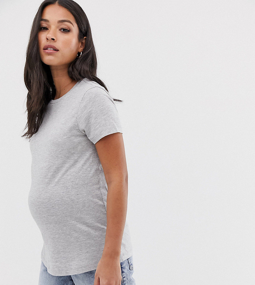ASOS DESIGN Maternity – Gråmelerad t-shirt med rund halsringning
