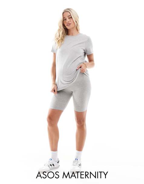ASOS DESIGN Maternity - Gråmelerede basis-leggingsshorts med taljekant over maven - view 1