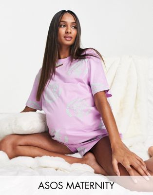 ASOS DESIGN Maternity great day oversized tee & short pyjama set in lilac