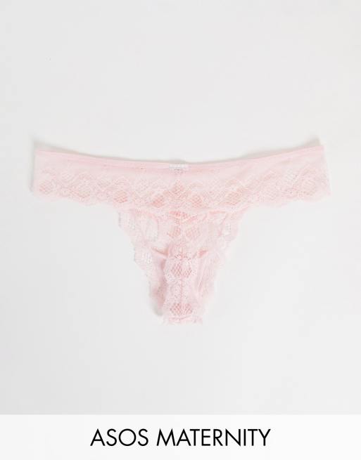 ASOS DESIGN Maternity Greta lace soft nursing bra & thong in pink