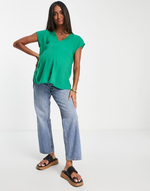ASOS DESIGN Maternity – Grön, lång T-shirt med ficka, 4 av 4