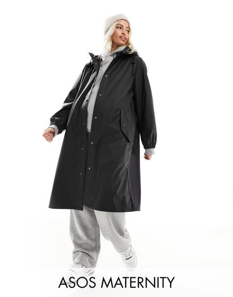 ASOS DESIGN Maternity - Gummieret regnfrakke i sort - view 1