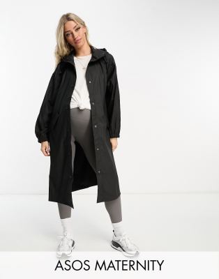 ASOS DESIGN Maternity - Gummierter Regenparka in Schwarz