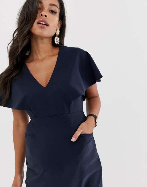 ASOS DESIGN Maternity - Halflange kokerjurk met wijde mouwen in marineblauw, 4 van 4