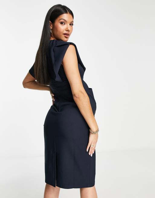 ASOS DESIGN Maternity - Halflange kokerjurk met wijde mouwen in marineblauw , 3 van 4