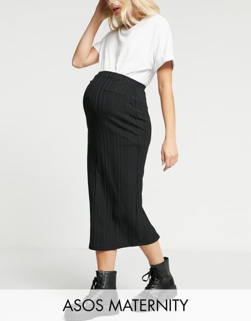 ASOS DESIGN Maternity Halflange rok van ribstof in zwart