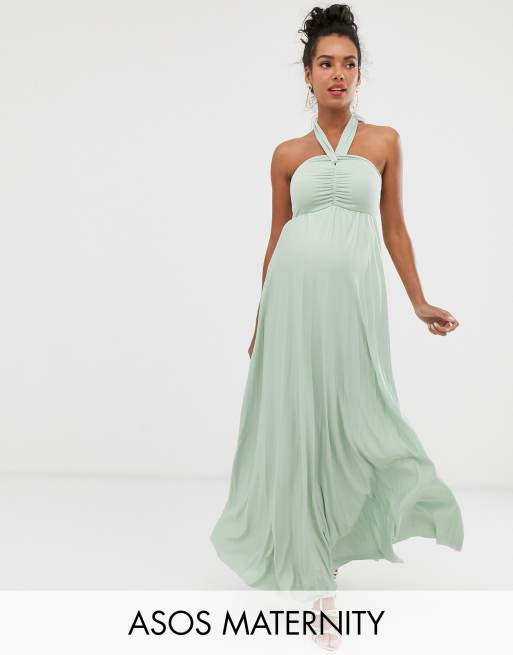 ASOS DESIGN Maternity halter knot detail pleated maxi dress ASOS