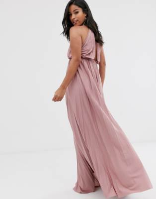 asos design halter pleated waisted maxi dress