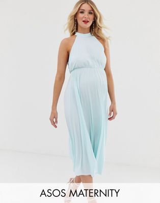 ASOS DESIGN Maternity Halter Pleated Waisted Midi Dress | ASOS