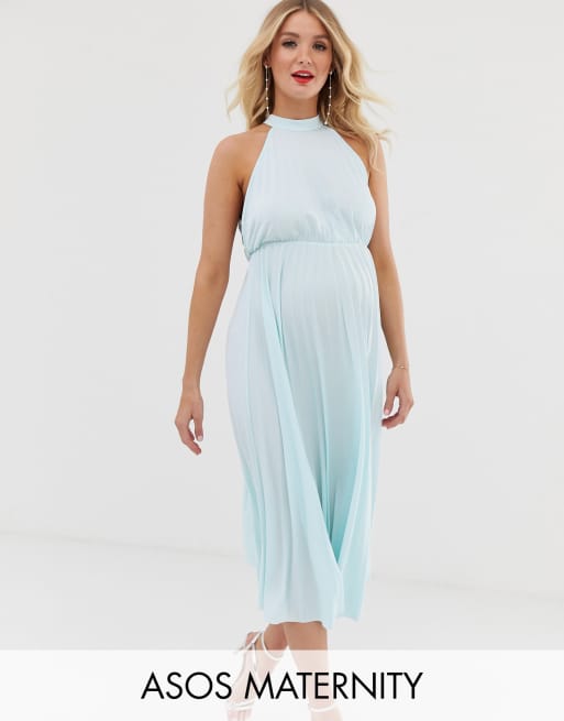 Asos Design Maternity Halter Pleated Waisted Midi Dress Asos 