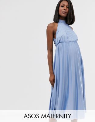 asos design halter pleated waisted midi dress