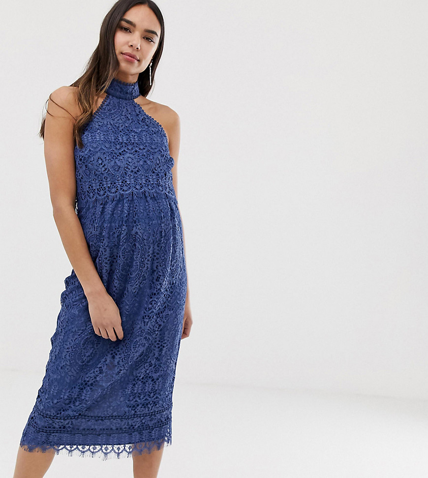 ASOS DESIGN Maternity – Halvlång pennklänning i ömtålig spets med kort överdel-Flerfärgad