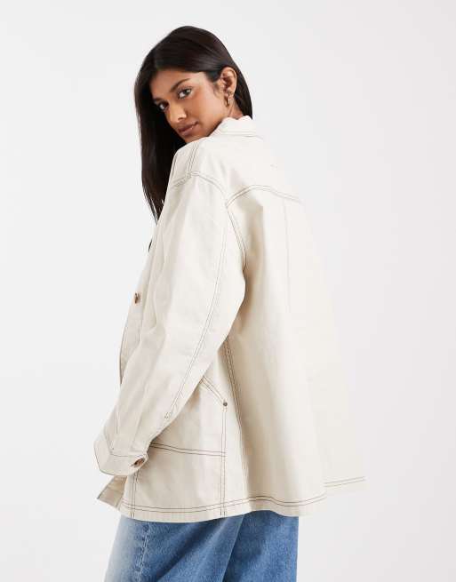 ASOS DESIGN Maternity – Havrefärgad harrington-jacka i oversize av bomull, 4 av 4