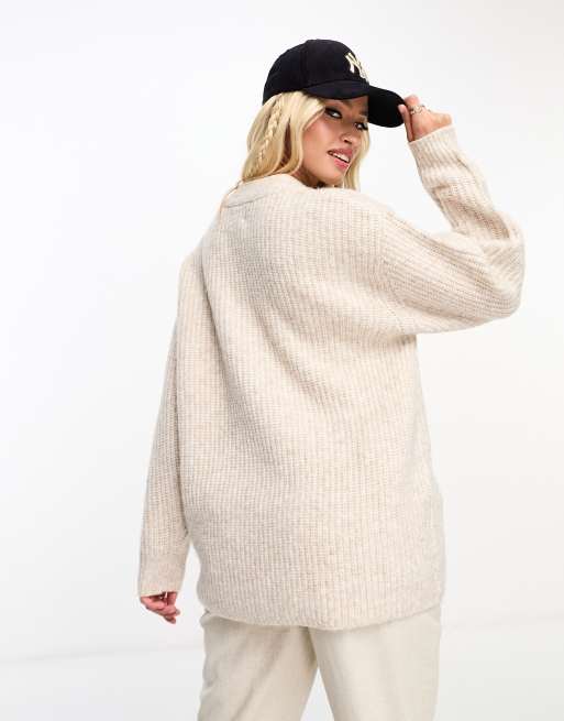 ASOS DESIGN Maternity - Havrefarvet trøje med rund hals i vamset ribstrik , 4 af 4
