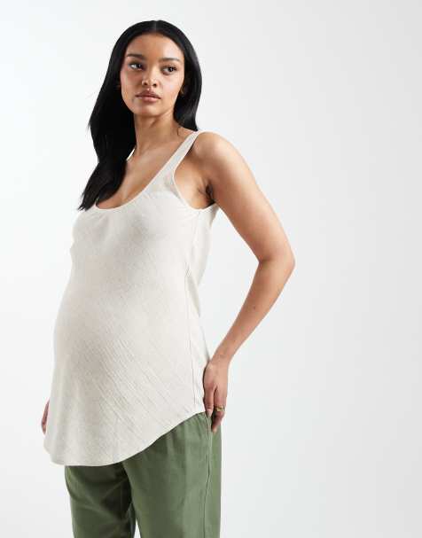 ASOS DESIGN Maternity - Hemdje met lage ronde hals en linnenlook in beige - view 1