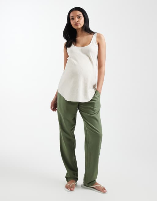 ASOS DESIGN Maternity - Hemdje met lage ronde hals en linnenlook in beige, 2 van 4