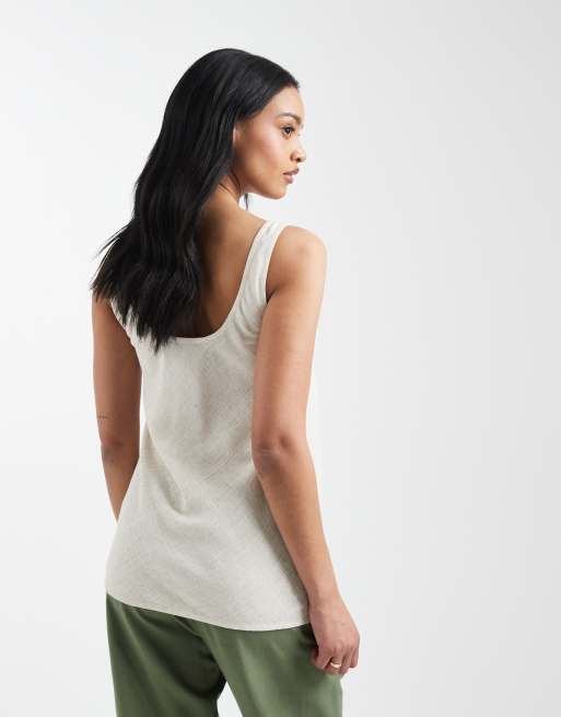 ASOS DESIGN Maternity - Hemdje met lage ronde hals en linnenlook in beige, 4 van 4