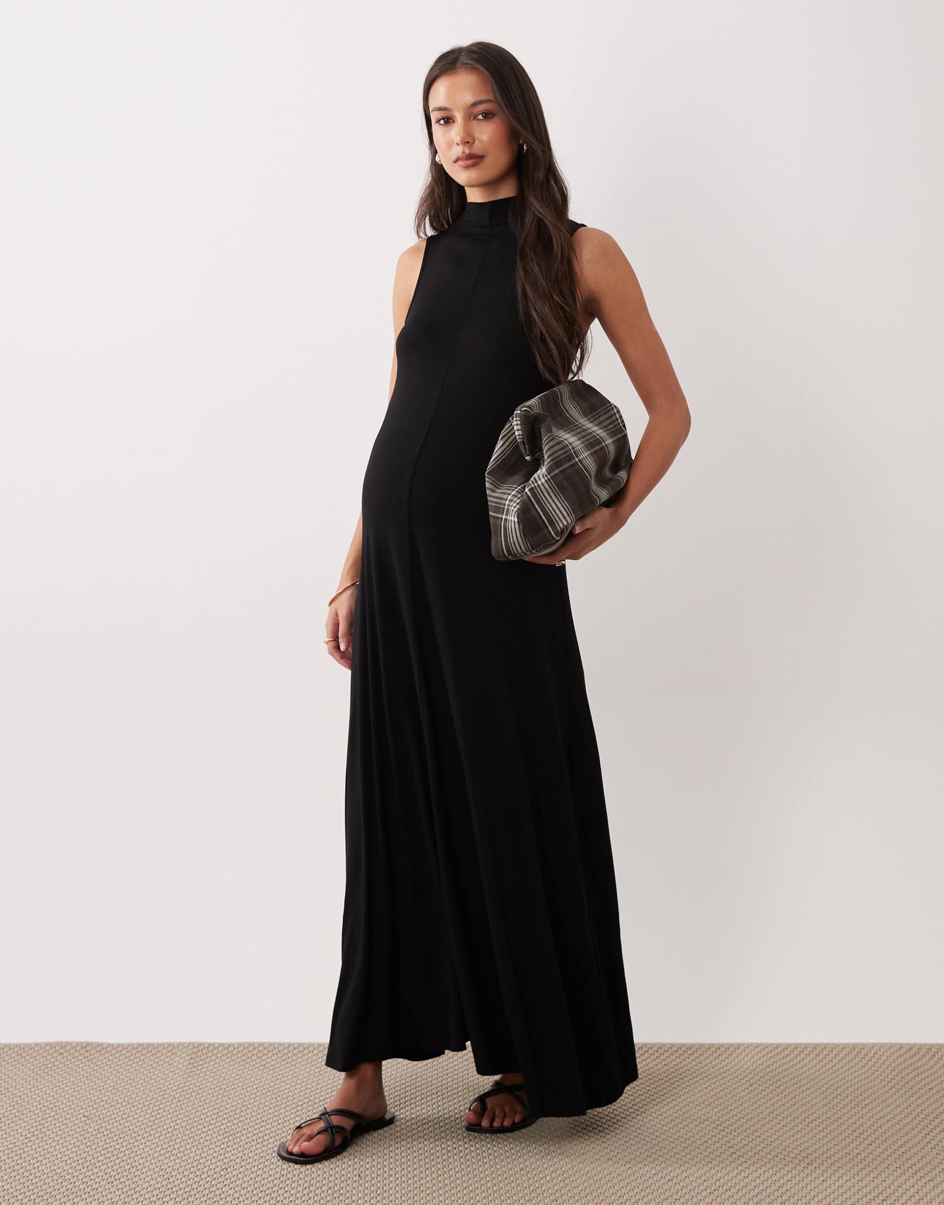 asos design maternity high neck maxi dress in black