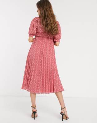 asos design high neck pleated midi dress