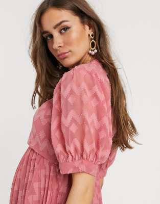 rose long sleeve pleated midi dress