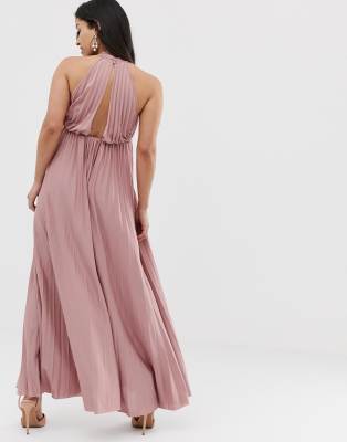 asos design high neck pleated maxi dress