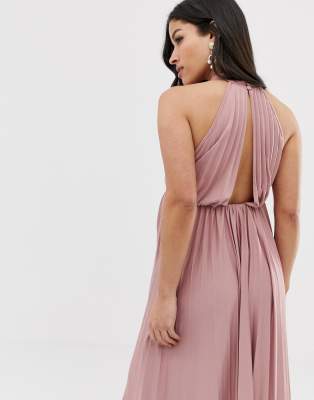 asos design high neck pleated maxi dress