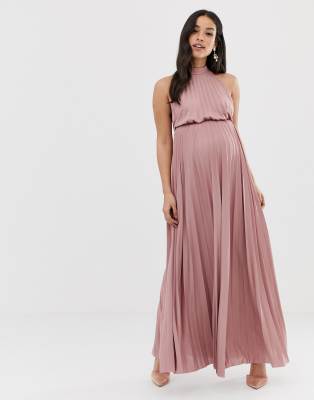 asos design high neck pleated maxi dress
