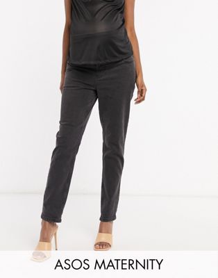ASOS DESIGN Maternity high rise farleigh 'slim' mom jeans in washed black with over the bump waistband - ASOS Price Checker
