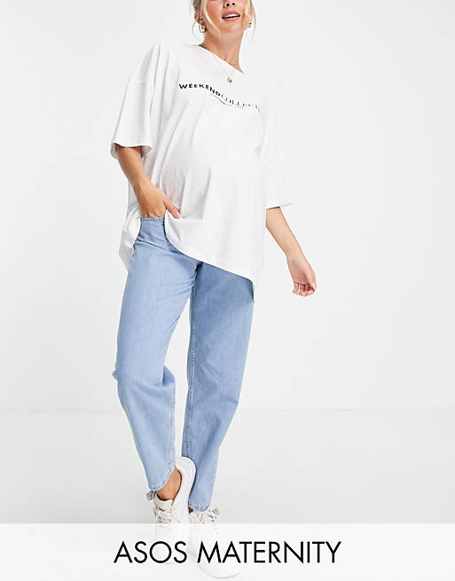  Maternity high rise lightweight 'slouchy' denim peg trouser in midwash 