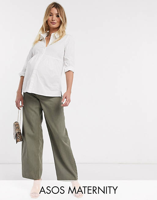 ASOS DESIGN Maternity high rise 'relaxed' dad jeans in khaki with under the bump waistband