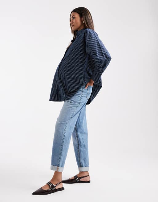 ASOS DESIGN Maternity high rise relaxed mom jeans in pale wash