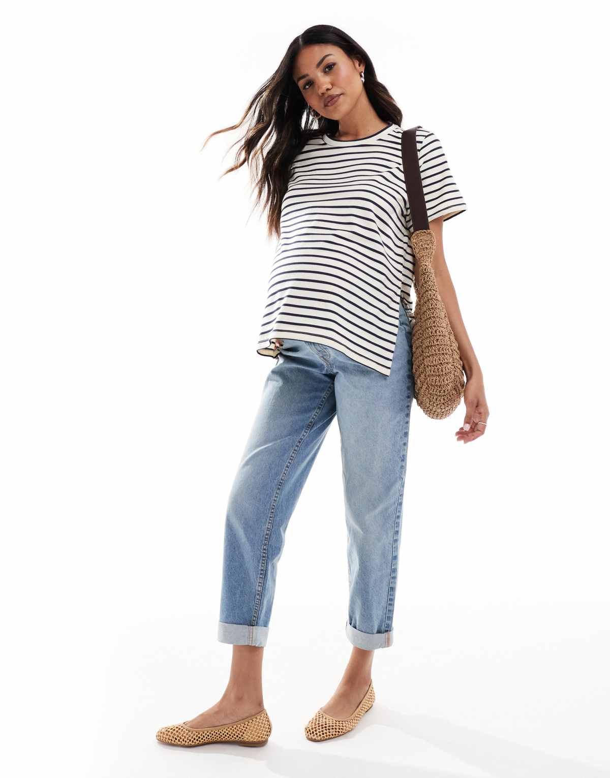 ASOS DESIGN Maternity high rise relaxed mom jeans in pale