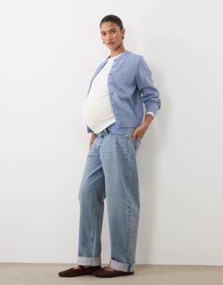 Asos Maternity Asos Design Maternity High Rise Relaxed Roll Up Jean In Blue