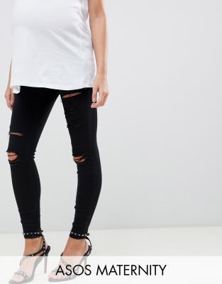 maternity black ripped jeans