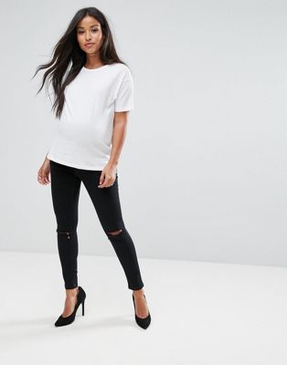 maternity black ripped jeans