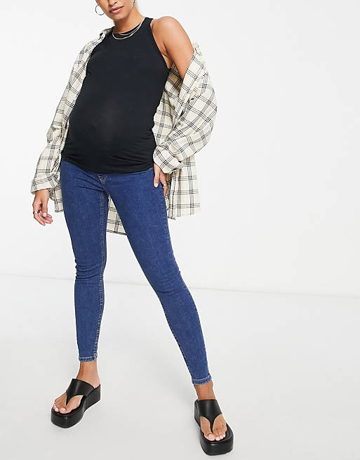 Women Maternity high rise ridley 'skinny' jeans in midwash with under the bump waistband 
