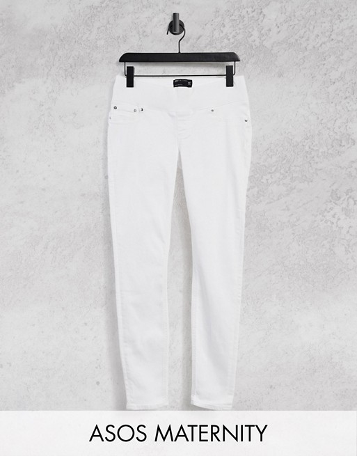 ASOS DESIGN Maternity high rise ridley 'skinny' jeans in optic white with over the bump waistband