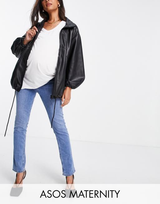 ASOS DESIGN Maternity high rise 'sassy' cigarette jeans in bright midwash with elastic side waistband