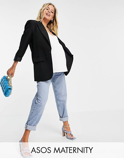  Maternity high rise 'slouchy' mom jeans in stonewash with elasticated side waistband 