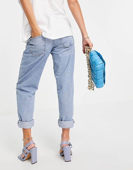  Maternity high rise 'slouchy' mom jeans in stonewash with elasticated side waistband 