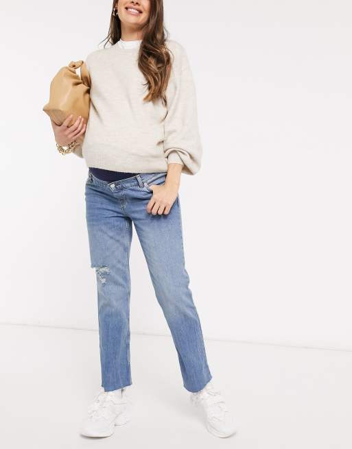 ASOS High Rise Stretch 'effortless' Crop Kick Flare Jeans in Blue