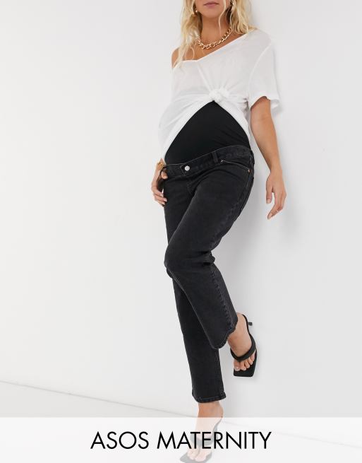 ASOS DESIGN Maternity high rise stretch 'slim' straight leg jeans in washed black with over the bump band