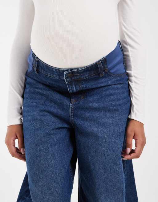 ASOS DESIGN Maternity high waist barrel leg jeans in dark wash blue, 5 of 5