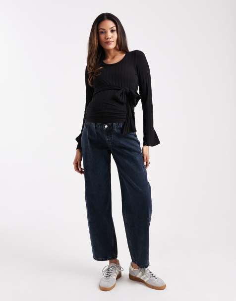 ASOS DESIGN Maternity high waisted barrel jeans in blue black - view 1