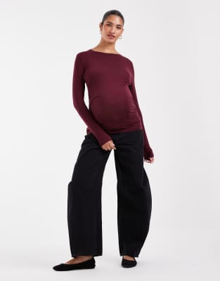 Asos Maternity Asos Design Maternity High Waisted Barrel Leg Jeans In Black