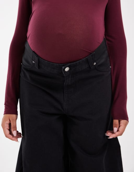 ASOS DESIGN Maternity high waisted barrel leg jeans in black, 4 of 5
