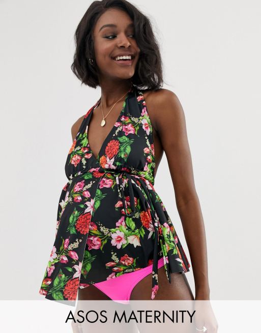ASOS DESIGN - Zwangerschapstop - Set met tankinitop & hipster in neon bloemenprint & roze, 3 van 3