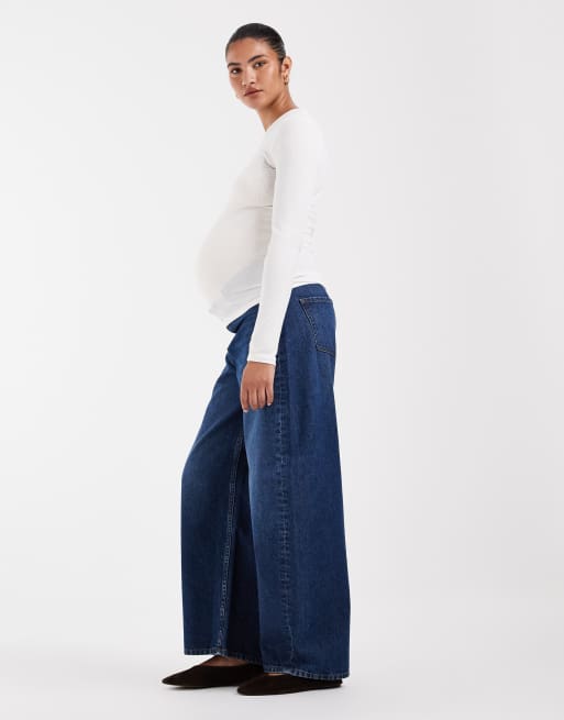 ASOS DESIGN Maternity højtaljede barrel-leg jeans i mørkeblå vask, 2 af 5